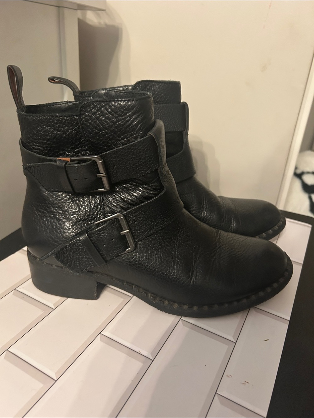 gentle souls by Kenneth Cole  Black Leather Buckle Ankle Boots